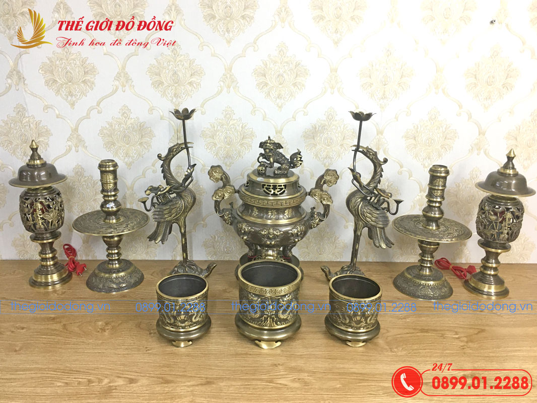 bo-do-tho-10-mon-dinh-doi-dao-mau-xanh-cao-cao-40cm-03 bộ đồ thờ 10 món đỉnh dơi đào màu xanh cạo cao 40cm - 03