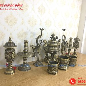 bộ đồ thờ 10 món đỉnh dơi đào màu xanh cạo cao 40cm - 04