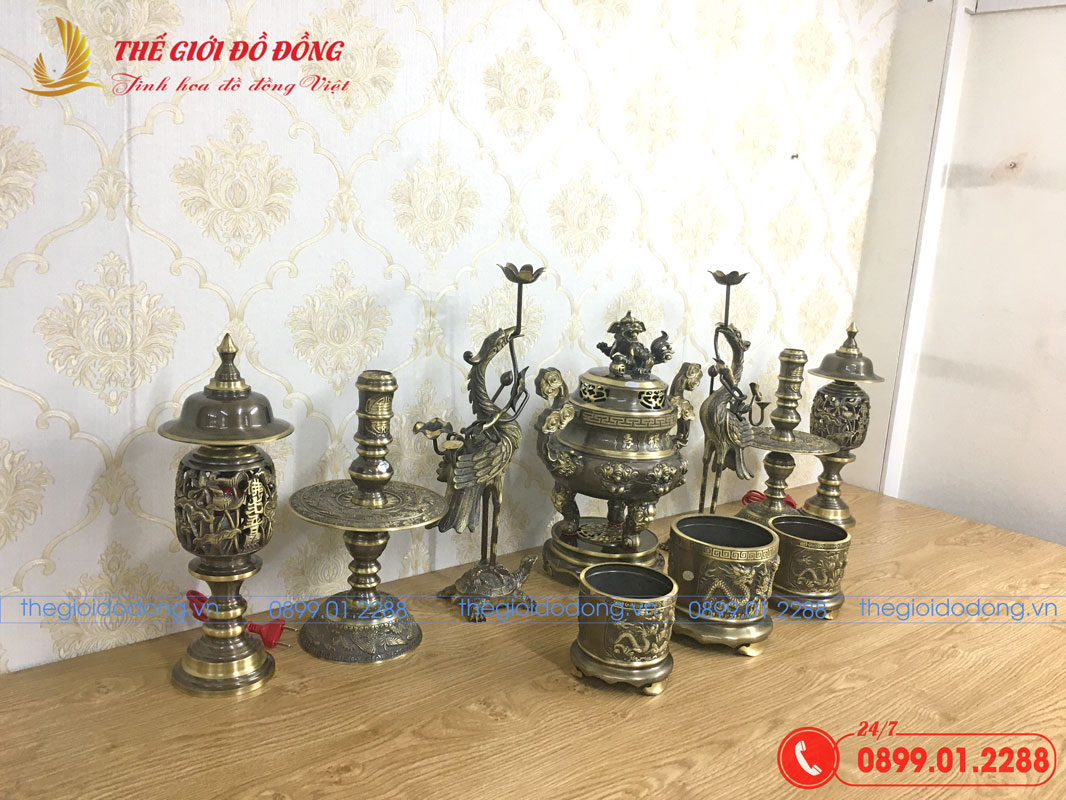 bo-do-tho-10-mon-dinh-doi-dao-mau-xanh-cao-cao-40cm-04 bộ đồ thờ 10 món đỉnh dơi đào màu xanh cạo cao 40cm - 04