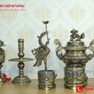 bộ đồ thờ 10 món đỉnh dơi đào màu xanh cạo cao 40cm - 05