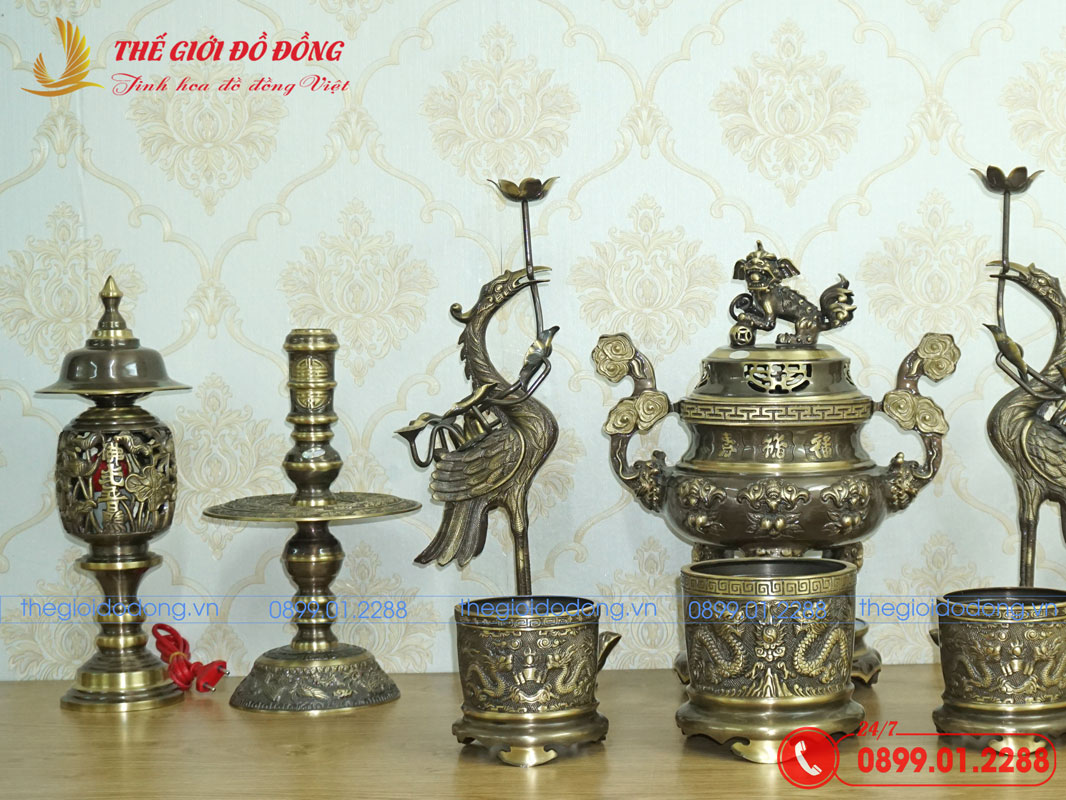 bo-do-tho-10-mon-dinh-doi-dao-mau-xanh-cao-cao-40cm-05 bộ đồ thờ 10 món đỉnh dơi đào màu xanh cạo cao 40cm - 05
