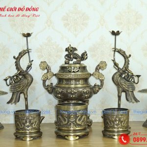 bộ đồ thờ 10 món đỉnh dơi đào màu xanh cạo cao 40cm - 06