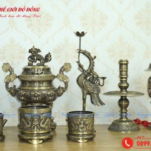 bộ đồ thờ 10 món đỉnh dơi đào màu xanh cạo cao 40cm - 07