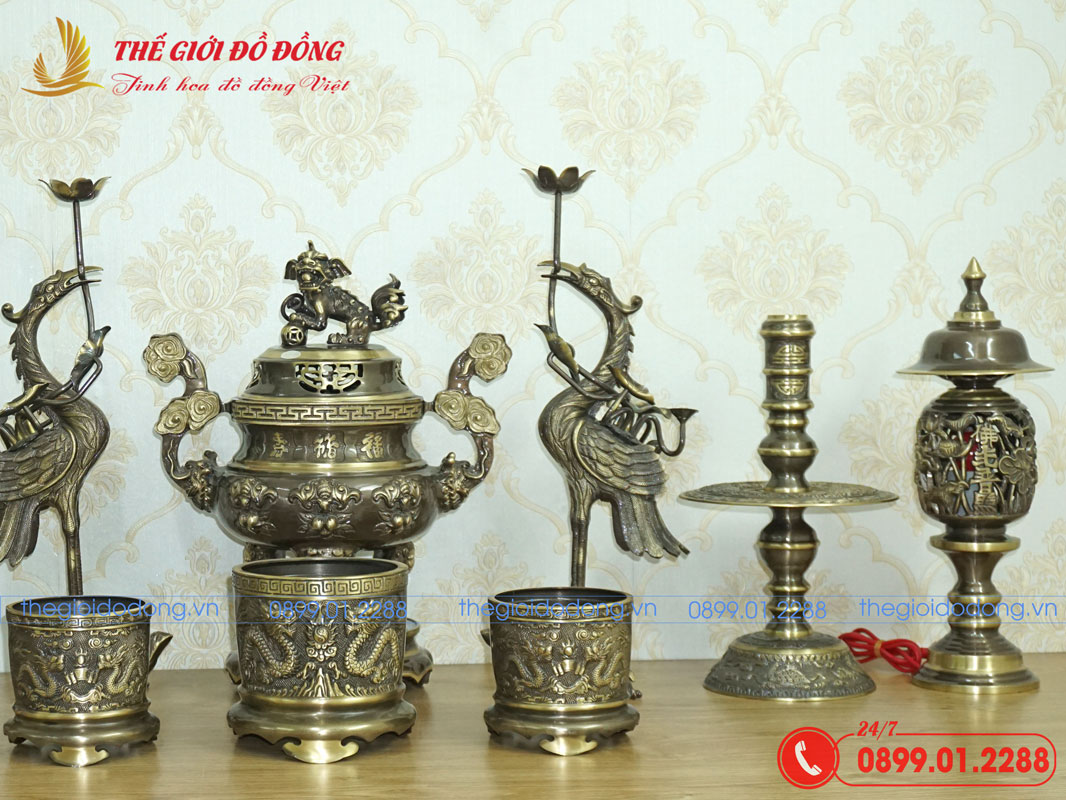 bo-do-tho-10-mon-dinh-doi-dao-mau-xanh-cao-cao-40cm-07 bộ đồ thờ 10 món đỉnh dơi đào màu xanh cạo cao 40cm - 07