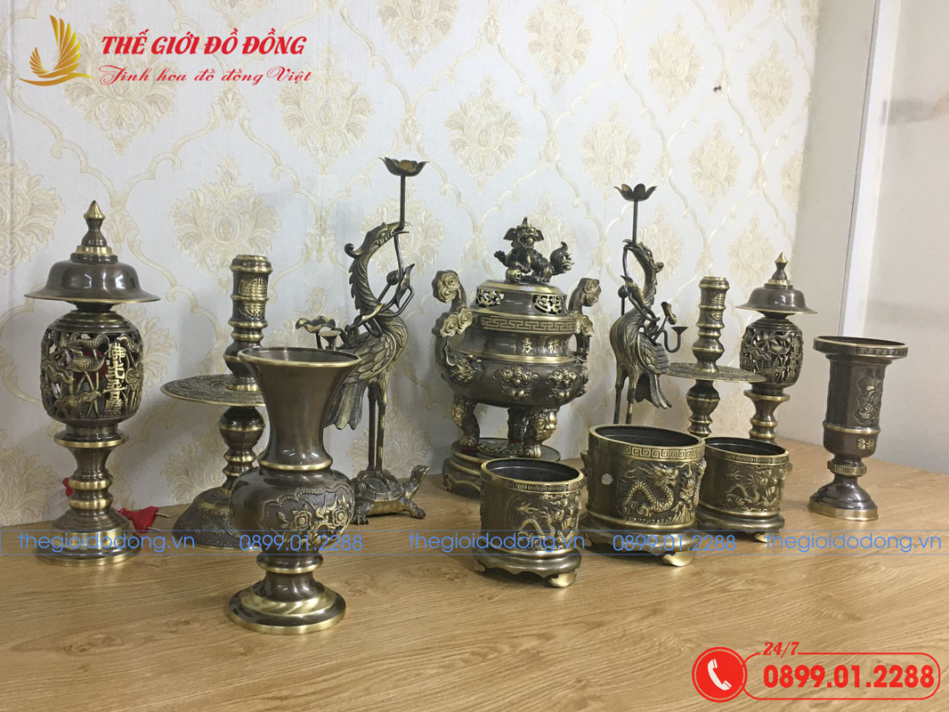 bo-do-tho-12-mon-dinh-doi-dao-mau-xanh-cao-cao-40cm-02 bộ đồ thờ 12 món đỉnh dơi đào màu xanh cạo cao 40cm - 02