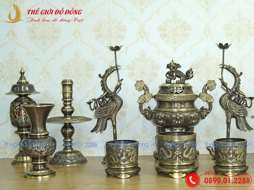bo-do-tho-12-mon-dinh-doi-dao-mau-xanh-cao-cao-40cm-04 bộ đồ thờ 12 món đỉnh dơi đào màu xanh cạo cao 40cm - 04