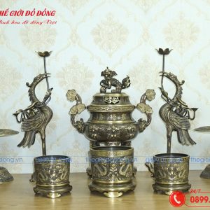 bộ đồ thờ 12 món đỉnh dơi đào màu xanh cạo cao 40cm - 05