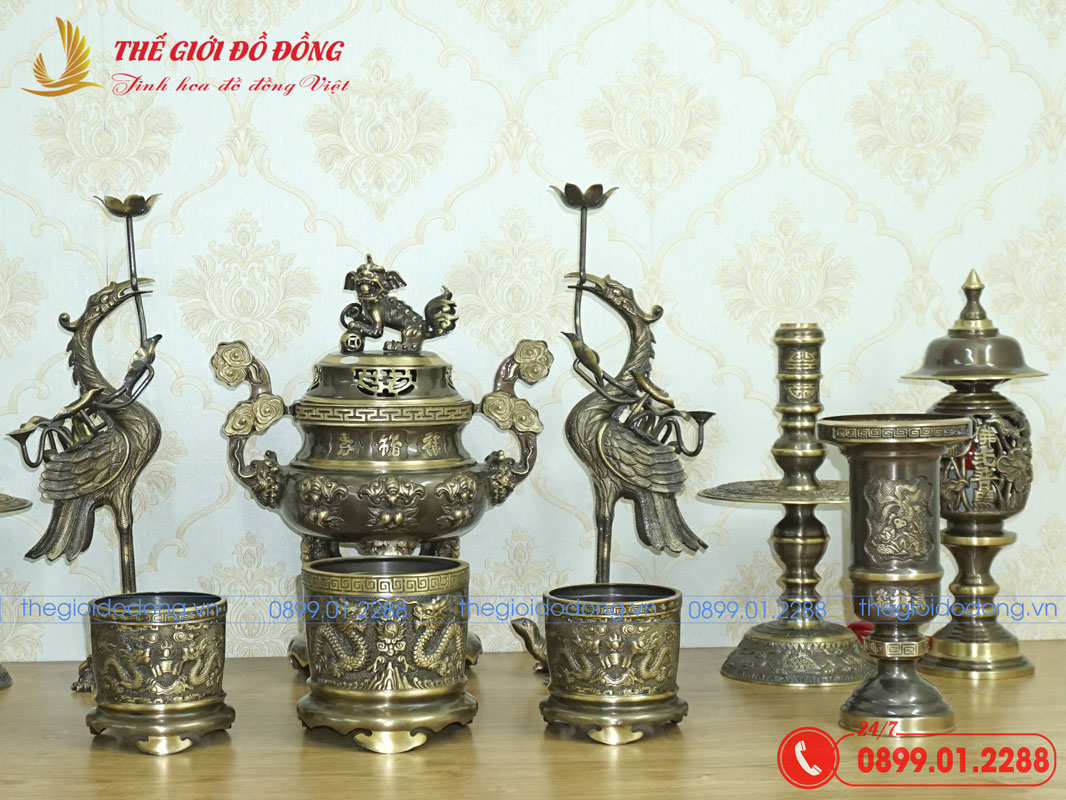 bo-do-tho-12-mon-dinh-doi-dao-mau-xanh-cao-cao-40cm-06 bộ đồ thờ 12 món đỉnh dơi đào màu xanh cạo cao 40cm - 06