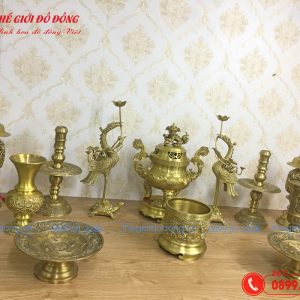 bộ đồ thờ 12 món đỉnh sòi màu vàng đậm cao 40cm - 03