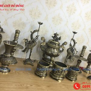 bộ đồ thờ 12 món đỉnh sòi màu xanh cạo cao 40cm - 03