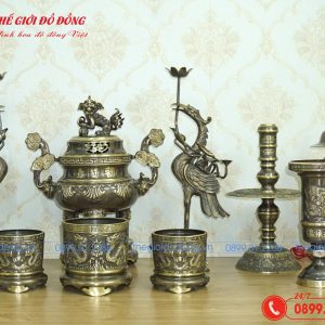 bộ đồ thờ 12 món đỉnh sòi màu xanh cạo cao 40cm - 06