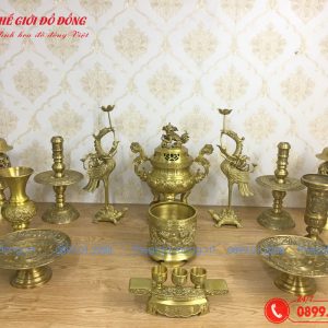 lọ hoa bộ đồ thờ 13 món đỉnh sòi màu vàng đậm cao 40cm - 03cạo hai màu - 01