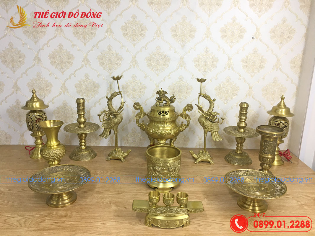 bo-do-tho-13-mon-dinh-soi-mau-vang-dam-cao-40cm-03 lọ hoa bộ đồ thờ 13 món đỉnh sòi màu vàng đậm cao 40cm - 03cạo hai màu - 01