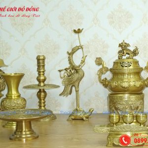 bộ đồ thờ 13 món đỉnh sòi màu vàng đậm cao 40cm - 04