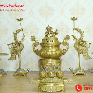 bộ đồ thờ 13 món đỉnh sòi màu vàng đậm cao 40cm - 05