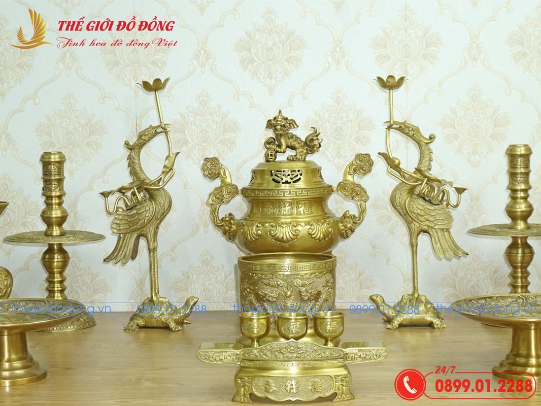 bo-do-tho-13-mon-dinh-soi-mau-vang-dam-cao-40cm-05 bộ đồ thờ 13 món đỉnh sòi màu vàng đậm cao 40cm - 05