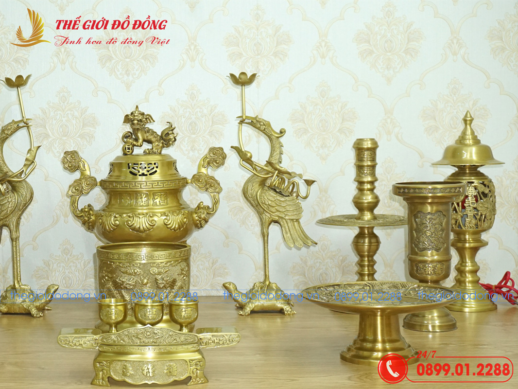 bo-do-tho-13-mon-dinh-soi-mau-vang-dam-cao-40cm-06 bộ đồ thờ 13 món đỉnh sòi màu vàng đậm cao 40cm - 06