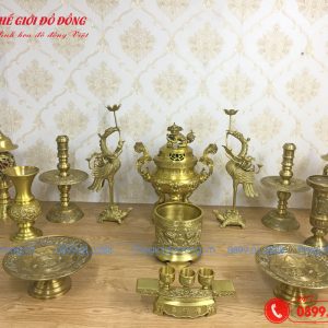 bộ đồ thờ 14 món đỉnh dơi đào màu vàng đậm cao 40cm - 03