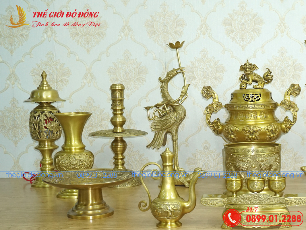 bo-do-tho-14-mon-dinh-doi-dao-mau-vang-dam-cao-40cm-04 bộ đồ thờ 14 món đỉnh dơi đào màu vàng đậm cao 40cm - 04