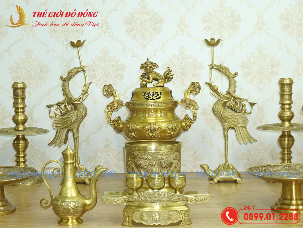 bo-do-tho-14-mon-dinh-doi-dao-mau-vang-dam-cao-40cm-05 bộ đồ thờ 14 món đỉnh dơi đào màu vàng đậm cao 40cm - 05