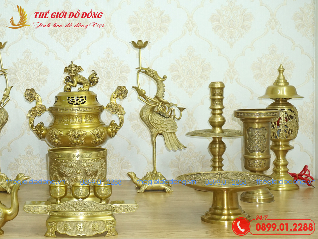 bo-do-tho-14-mon-dinh-doi-dao-mau-vang-dam-cao-40cm-06 bộ đồ thờ 14 món đỉnh dơi đào màu vàng đậm cao 40cm - 06