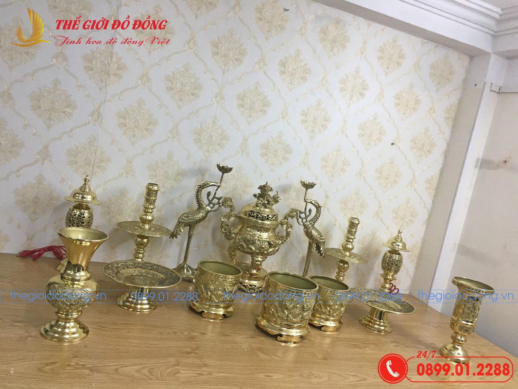 bo-do-tho-14-mon-dinh-rong-mau-vang-bong-cao-40cm-02 bộ đồ thờ 14 món đỉnh rồng màu vàng bóng cao 40cm - 02