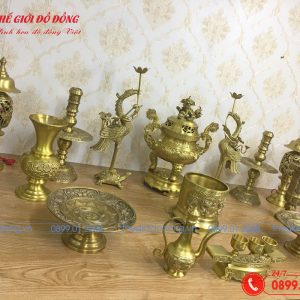 bộ đồ thờ 14 món màu vàng đậm cao 40cm - 03