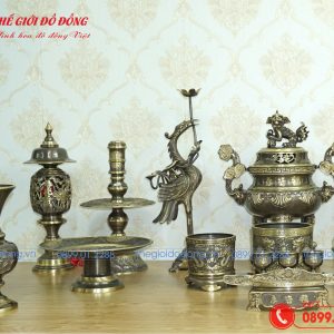 bộ đồ thờ 15 món đỉnh sòi màu xanh cạo cao 40cm - 04