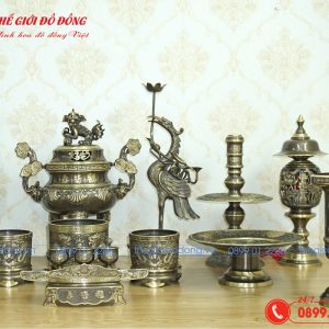bộ đồ thờ 15 món đỉnh sòi màu xanh cạo cao 40cm - 06