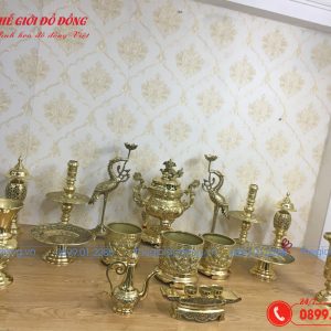 bộ đồ thờ 16 món đỉnh sòi màu vàng bóng - 02