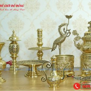 bộ đồ thờ 16 món đỉnh sòi màu vàng bóng - 04