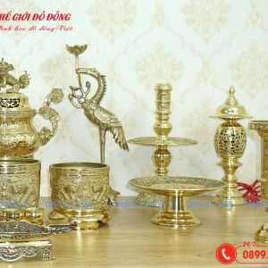 bộ đồ thờ 16 món đỉnh sòi màu vàng bóng - 06