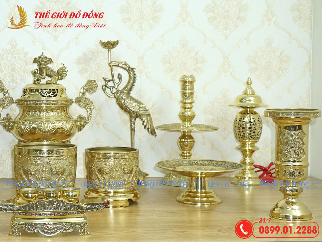 bo-do-tho-16-mon-dinh-soi-mau-vang-bong-cao-40cm-06 bộ đồ thờ 16 món đỉnh sòi màu vàng bóng - 06