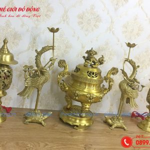 bộ đồ thờ 5 món đỉnh dơi đào màu vàng đậm cao 40cm - 02