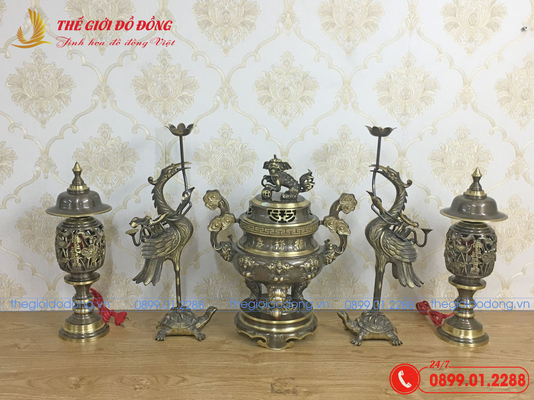 bo-do-tho-5-mon-dinh-doi-dao-mau-xanh-cao-cao-40cm-02 bộ đồ thờ 5 món đỉnh dơi đào màu xanh cạo cao 40cm - 02