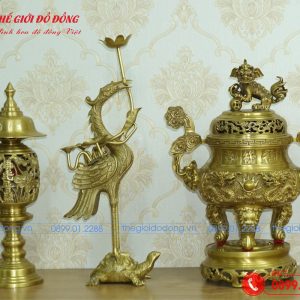 bộ đồ thờ 5 món đỉnh rồng màu vàng đậm cao 40cm - 04