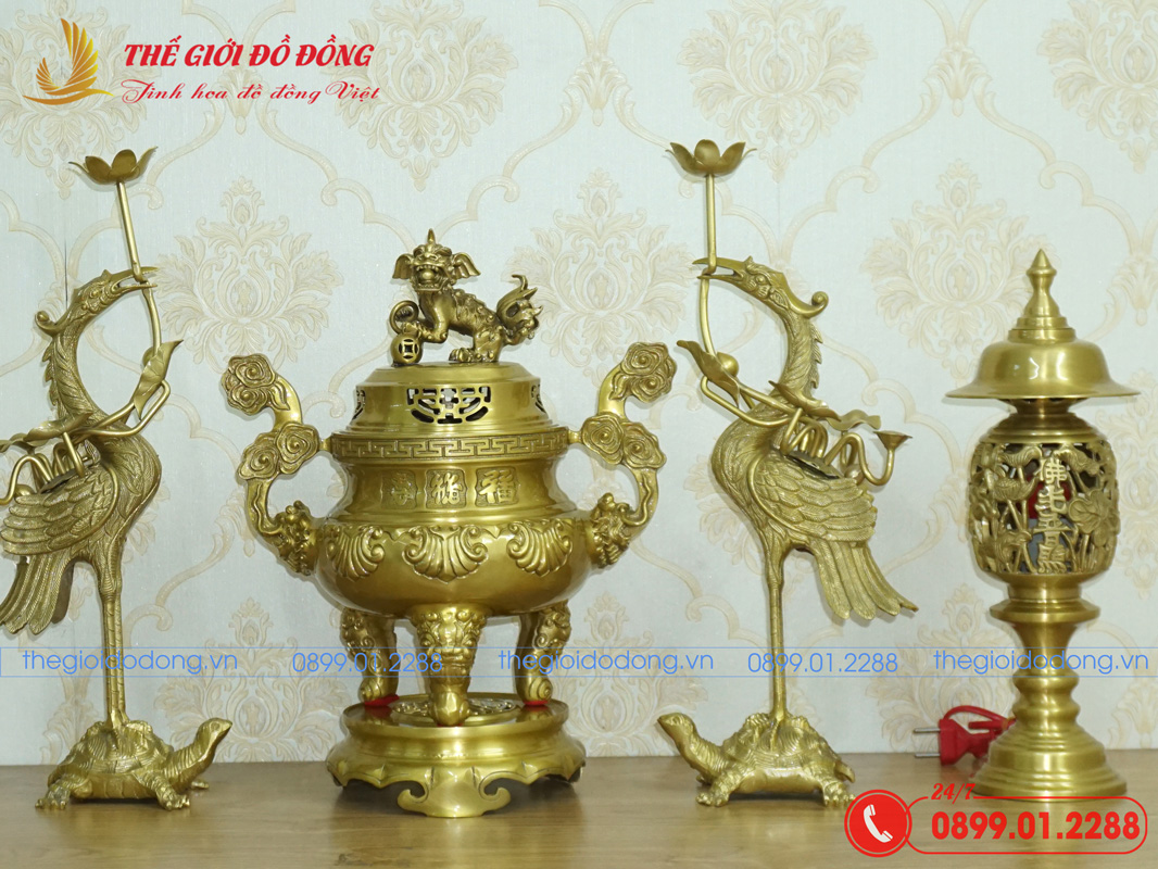 bo-do-tho-5-mon-dinh-soi-mau-vang-dam-cao-40cm-03 bộ đồ thờ bộ đồ thờ 5 món đỉnh sòi màu vàng đậm cao 40cm - 03