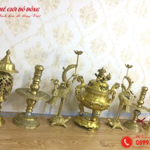 bộ đồ thờ 7 món đỉnh dơi đào màu vàng đậm cao 40cm - 03
