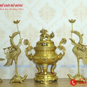 bộ đồ thờ 7 món đỉnh dơi đào màu vàng đậm cao 40cm - 05