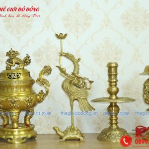 bộ đồ thờ 7 món đỉnh dơi đào màu vàng đậm cao 40cm - 06