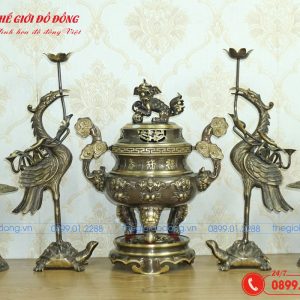 bộ đồ thờ 7 món đỉnh dơi đào màu xanh cạo cao 40cm - 05