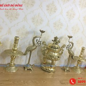 bộ đồ thờ 7 món đỉnh rồng màu vàng bóng cao 40cm - 02