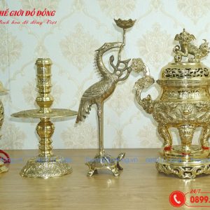 bộ đồ thờ 7 món đỉnh rồng màu vàng bóng cao 40cm - 04