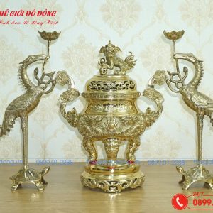 bộ đồ thờ 7 món đỉnh rồng màu vàng bóng cao 40cm - 05