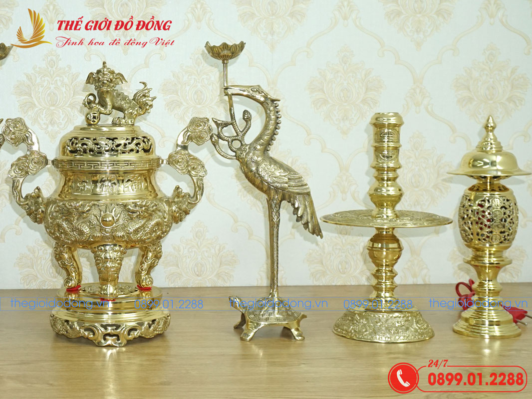 bo-do-tho-7-mon-dinh-rong-mau-vang-bong-cao-40cm-06 bộ đồ thờ 7 món đỉnh rồng màu vàng bóng cao 40cm - 06