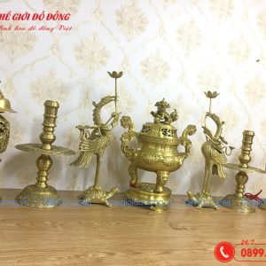bộ đồ thờ 7 món đỉnh sòi màu vàng đậm cao 40cm - 03