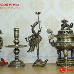 bộ đồ thờ 7 món đỉnh sòi màu xanh cạo cao 40cm - 04