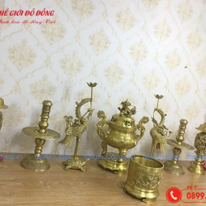 bộ đồ thờ 8 món đỉnh sòi màu vàng đậm cao 40cm - 02