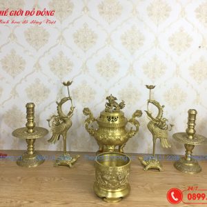 bộ đồ thờ 8 món đỉnh sòi màu vàng đậm cao 40cm - 03