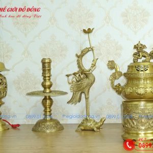 bộ đồ thờ 8 món đỉnh sòi màu vàng đậm cao 40cm - 04